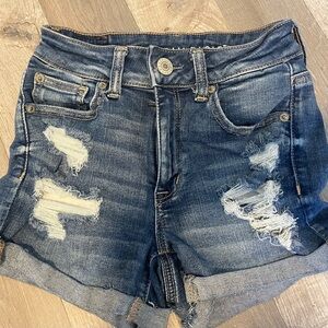 American Eagle Outfitters Dark Blue Distressed Jean Shorts